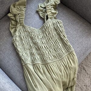 Blu Pepper Olive Green Smocked Midi Dress